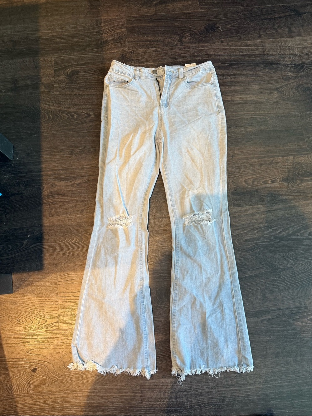 Light Wash Distressed Flare Jeans - Women